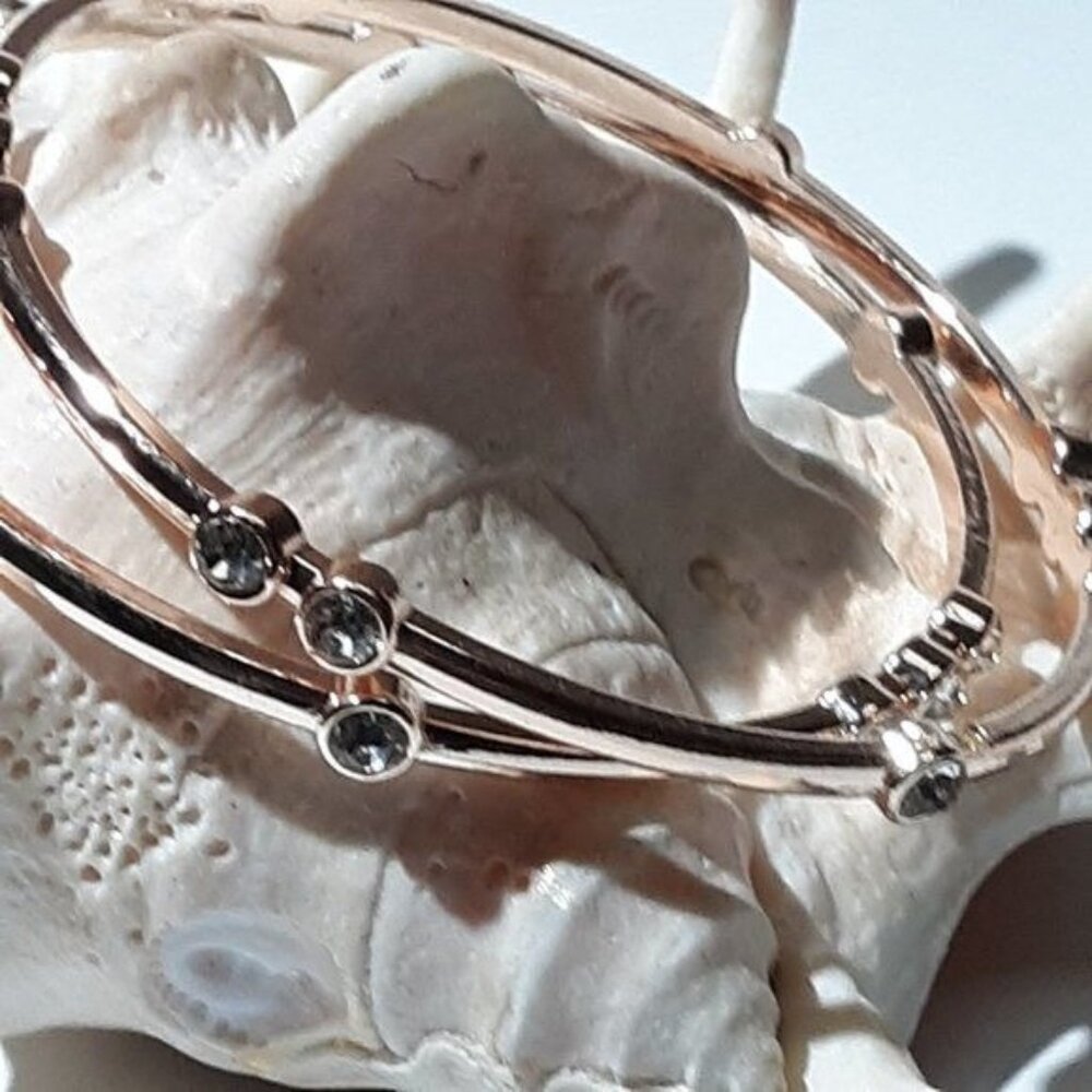 Rose Gold-Tone Crystal-Studded Bangles Set Of 2
